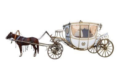 carriage drawn by a chestnut horse isolated on white background clipart