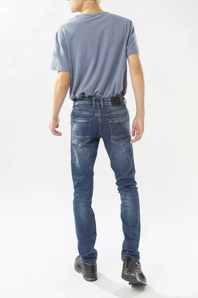 Hombre Jeans Pantalones Vaqueros Primer Plano Sobre Fondo Blanco Pantalones —  Fotos de Stock