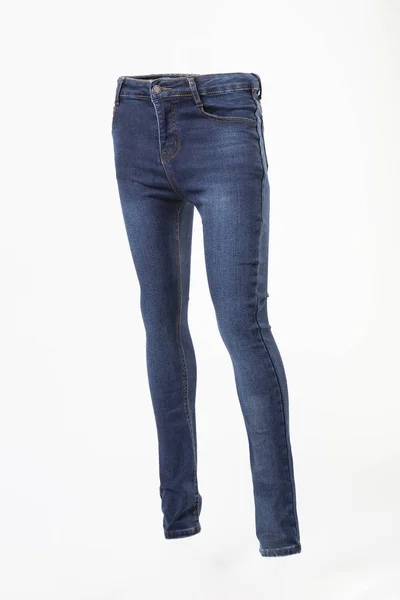 Calça Jeans Azul Feminino Isolada Fundo Branco — Fotografia de Stock