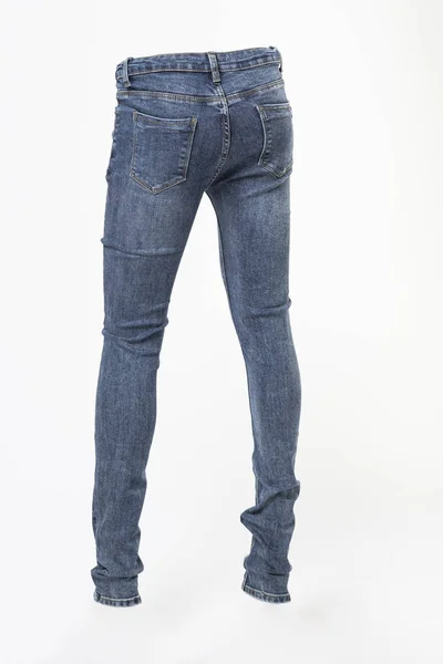 Jeans Bleu Femme Isolé Sur Fond Blanc — Photo