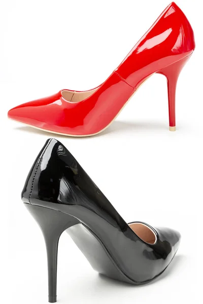 Жіноче Патентне Взуття Високих Каблуках Чорно Червоне Ізольоване Білому Тлі — стокове фото