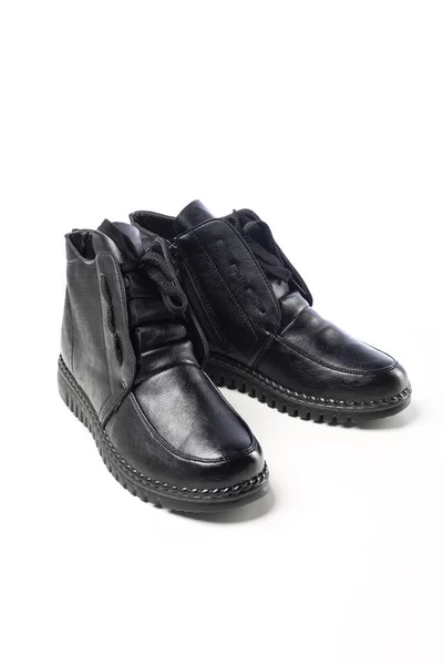 Black New Leather Shoes White Background — Stock Photo, Image