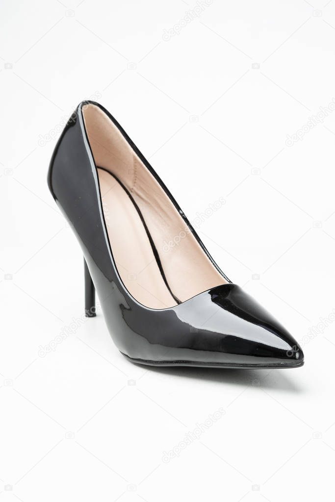 women's patent high heel shoes black color isolated on white background