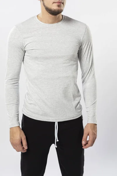 Sporty Man Sweatpants Long Sleeve Shirt White Background Sports Shirt — Stock Photo, Image