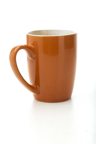 Tasse Céramique Orange Pour Boissons Chaudes Isolées Sur Fond Blanc — Photo