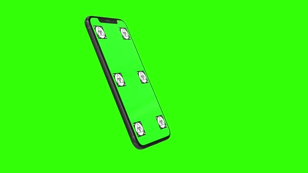 Teléfono inteligente aislado con pantalla verde — Vídeo de stock