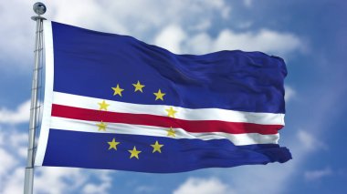 Cape Verde bayrak mavi gökyüzünde