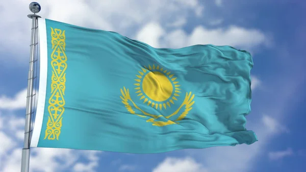 Σημαία του Καζακστάν σε ένα καταγάλανο ουρανό — Φωτογραφία Αρχείου