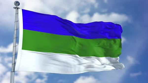 Flaga Komi w błękitne niebo — Zdjęcie stockowe