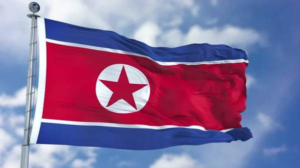 Bandeira da Coreia do Norte em um céu azul — Fotografia de Stock