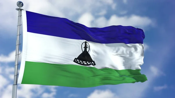 Flaga Lesotho w błękitne niebo — Zdjęcie stockowe