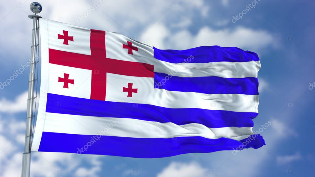 Barbados Flag in a Blue Sky