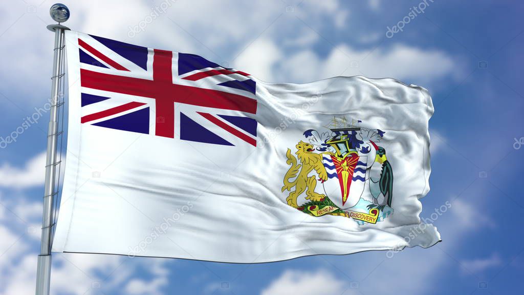 British Antarctic Territory Flag in a Blue Sky