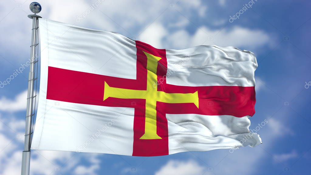 Guernsey Flag in a Blue Sky