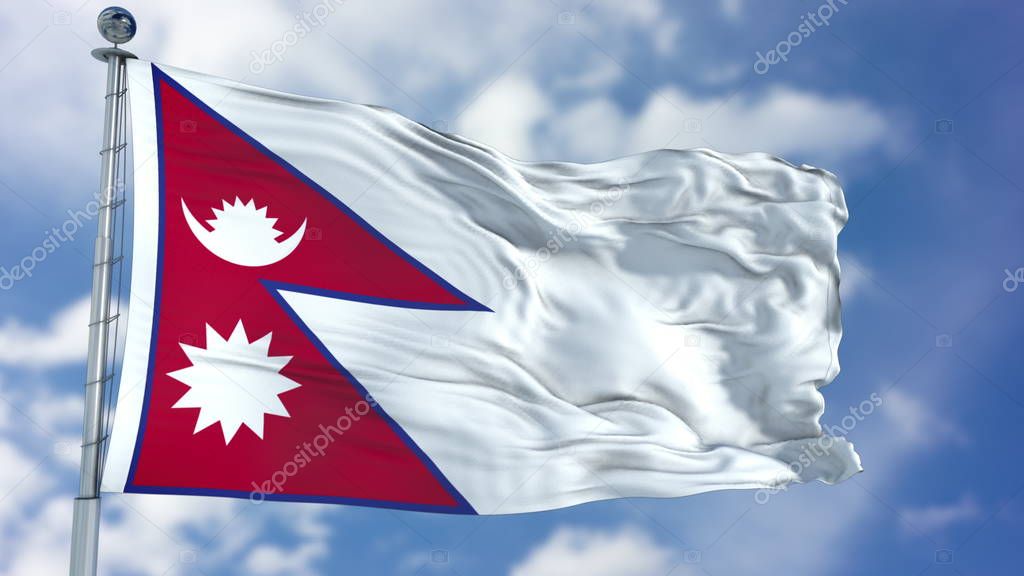 Nepal Flag in a Blue Sky
