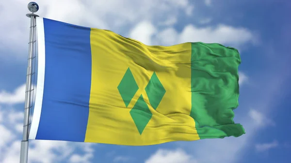 Flaga Saint Vincent i Grenadyny na niebieskim niebie — Zdjęcie stockowe