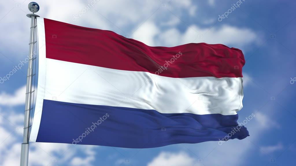 Netherlands Flag in a Blue Sky