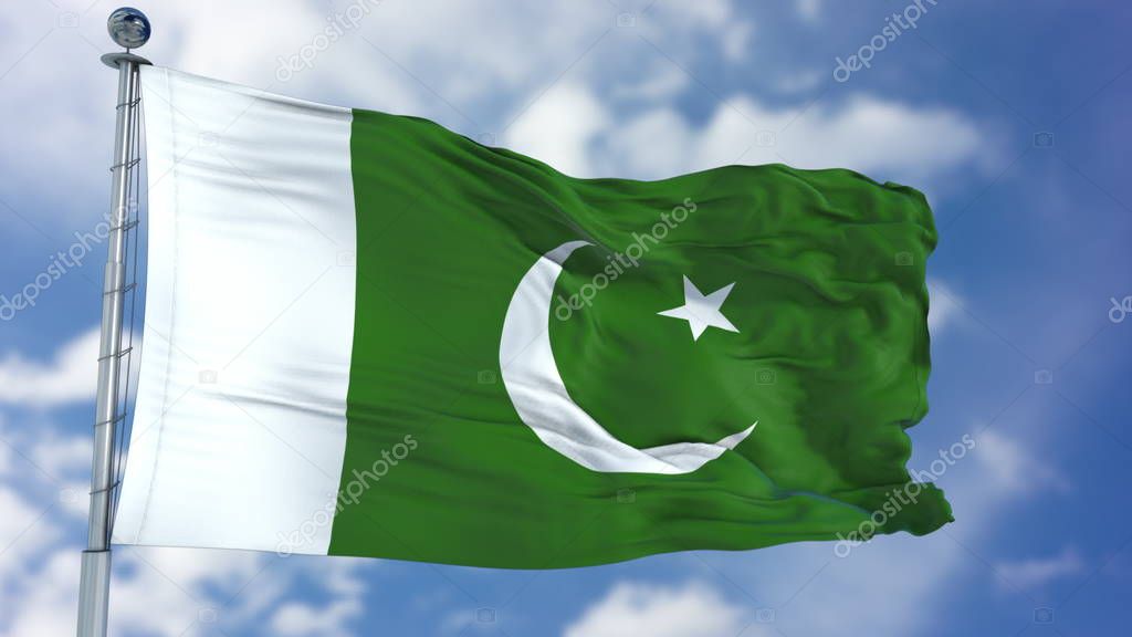Pakistan Flag in a Blue Sky