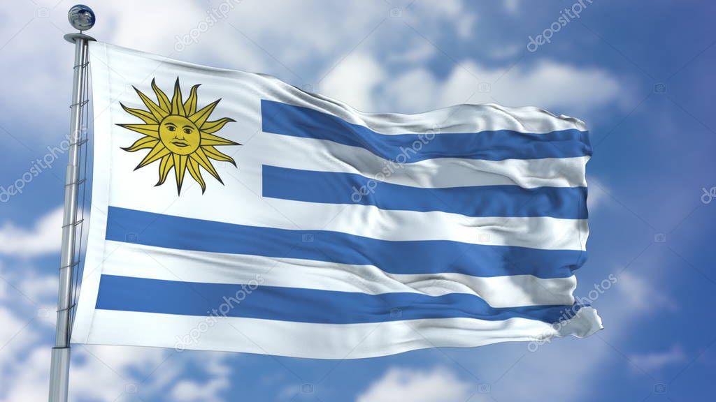 Uruguay Flag in a Blue Sky