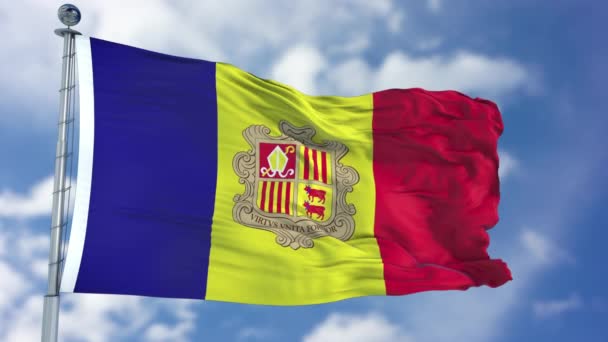 Bandeira de Andorra em um céu azul — Vídeo de Stock