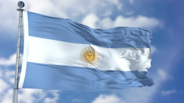 Bandera Argentina en un cielo azul — Vídeos de Stock