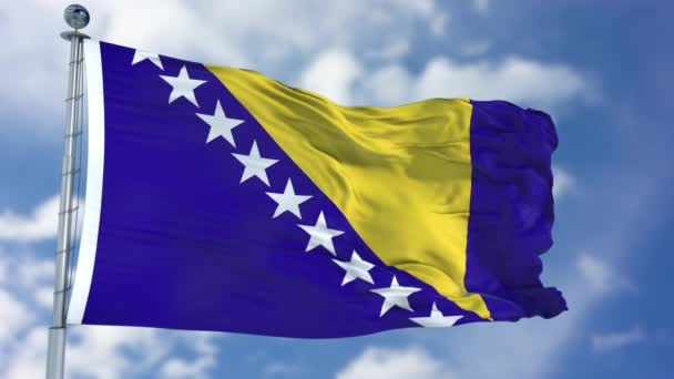 Σημαία της Βοσνίας και Ερζεγοβίνης σε ένα καταγάλανο ουρανό — Αρχείο Βίντεο