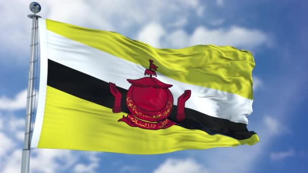 Bandera de Brunei en un cielo azul — Vídeo de stock