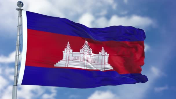 Cambodja vlag in een blauwe hemel — Stockvideo