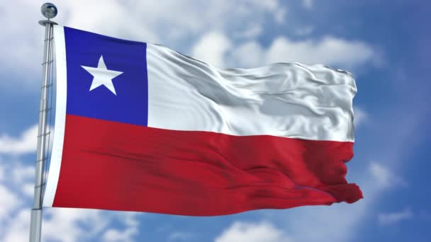 Bandera de Chile en un cielo azul — Vídeos de Stock