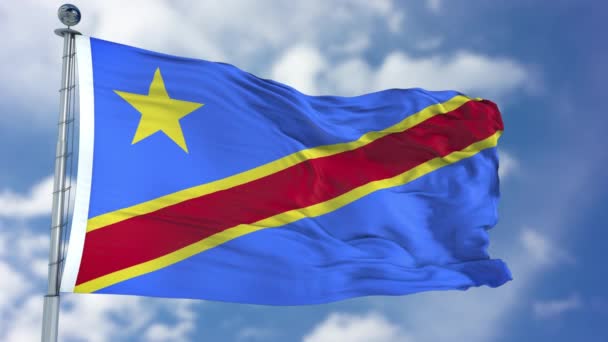 Kongo Demokratik Cumhuriyeti bayrağı mavi gökyüzü — Stok video