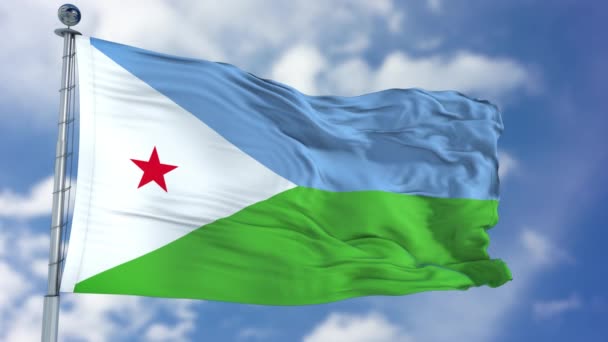 Bandeira do Djibuti em um céu azul — Vídeo de Stock