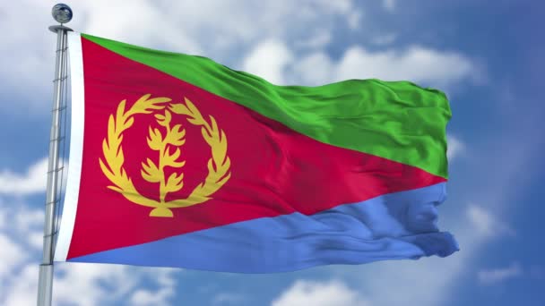 Bandera de Eritrea en un Cielo Azul — Vídeos de Stock