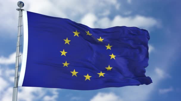 Bandera de la Unión Europea en un cielo azul — Vídeos de Stock