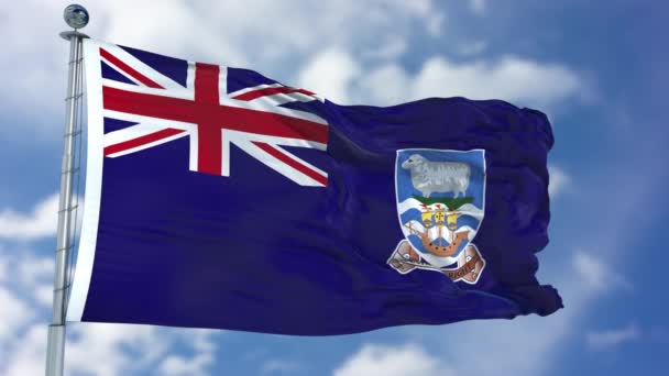Îles Falkland Drapeau dans un ciel bleu — Video