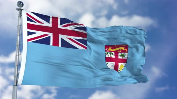 青い空にフィジーの国旗 — ストック動画