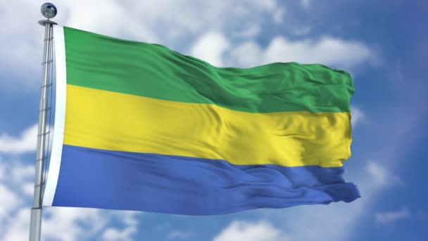 Gabon Flag in a Blue Sky — Stock Video