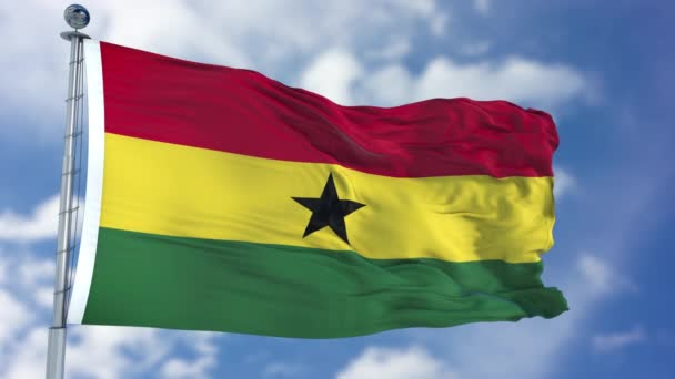 Drapeau du Ghana dans un ciel bleu — Video