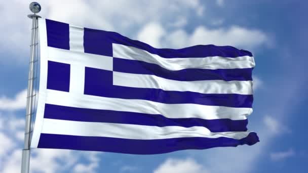 Mavi bir gökyüzü Yunanistan bayrağı — Stok video
