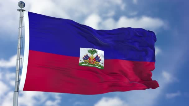Bandera de Haití en un cielo azul — Vídeo de stock