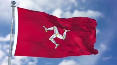 Isle of Man bayrak mavi gökyüzünde