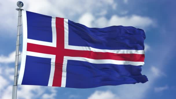 Drapeau d'Islande dans un ciel bleu — Video