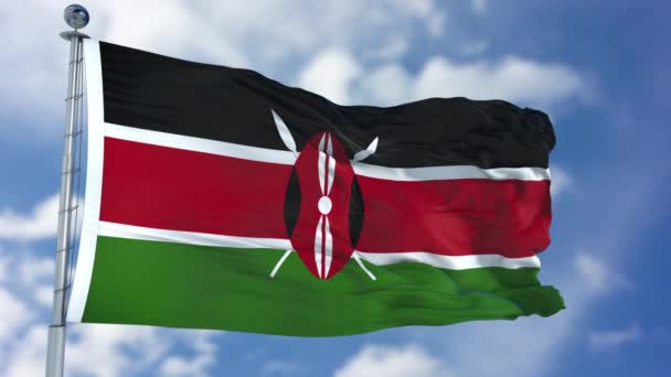 Bandeira do Quênia em um céu azul — Vídeo de Stock