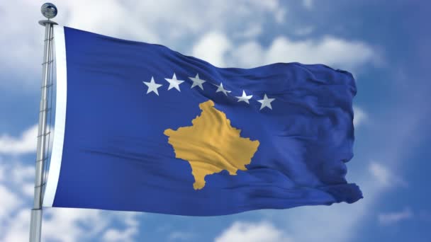 Drapeau du Kosovo dans un ciel bleu — Video