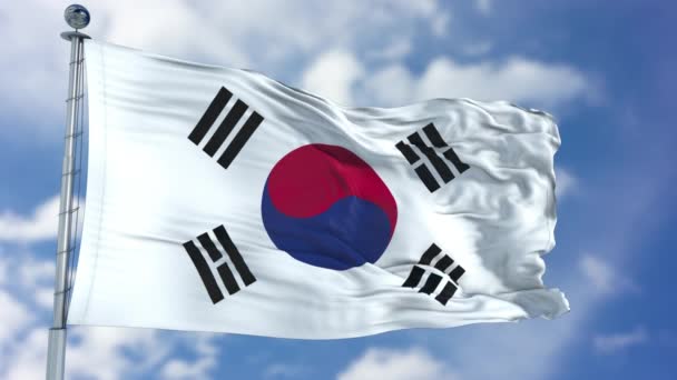 Bandera de Corea del Sur en un cielo azul — Vídeos de Stock