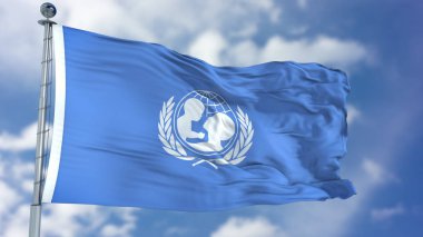 Birleşmiş Milletler Çocuk Fonu UNICEF bayrak sallayarak