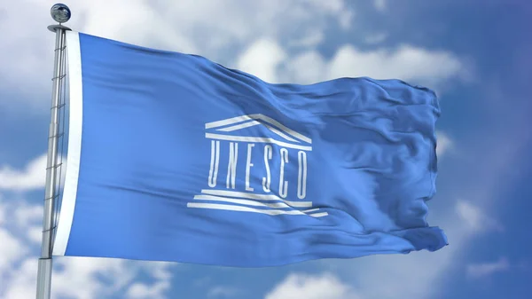 Σημαία κυματίζει των Ηνωμένων Εθνών της UNESCO — Φωτογραφία Αρχείου