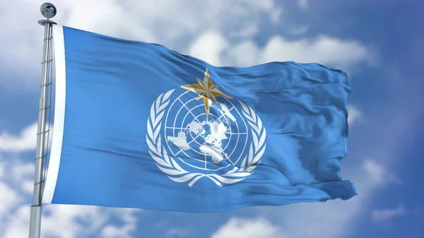 Світ метеорологічною організацією ВМО розмахуючи прапором — стокове фото