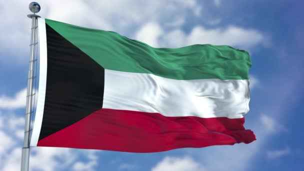 Флаг Кувейта в голубом небе — стоковое видео