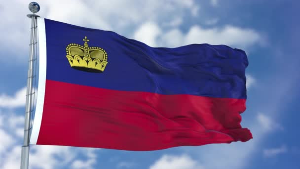 Liechtenstein vlag in een blauwe hemel — Stockvideo
