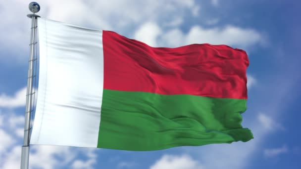 Drapeau de Madagascar dans un ciel bleu — Video